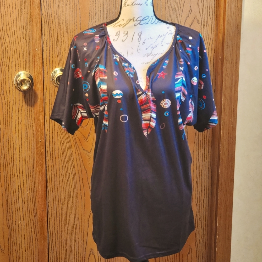 Chicyea Women's Native American Print Top size 3XL